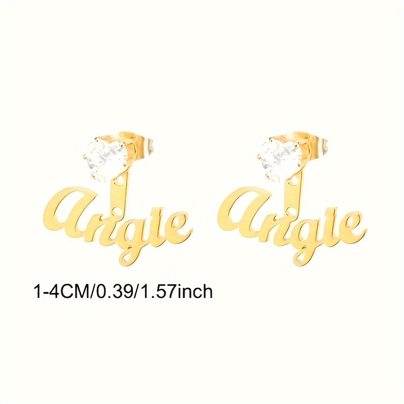Personalized Heart-Shaped Zirconia Name Stud Earrings for Women